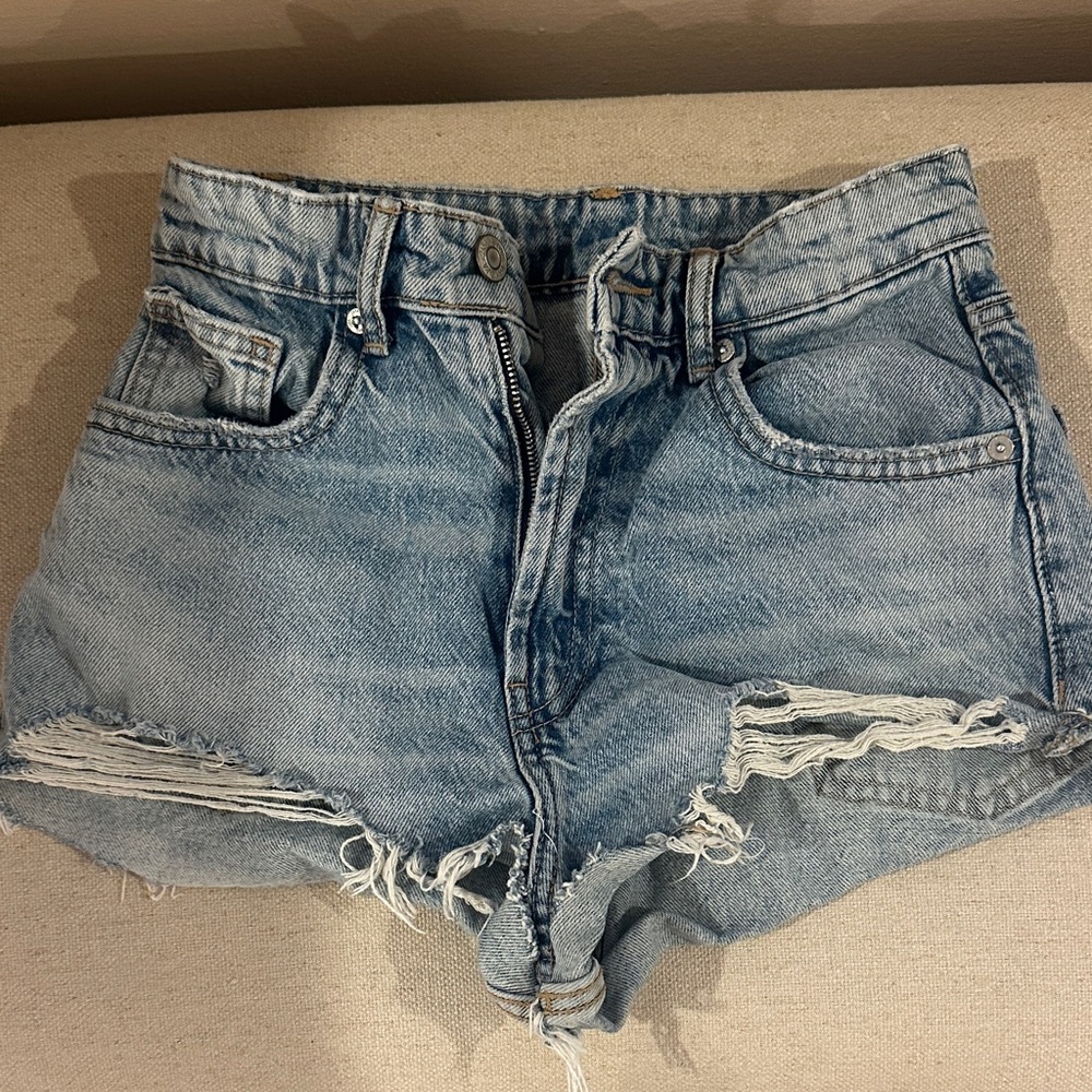 Zara Light Blue Distressed Jean Shorts